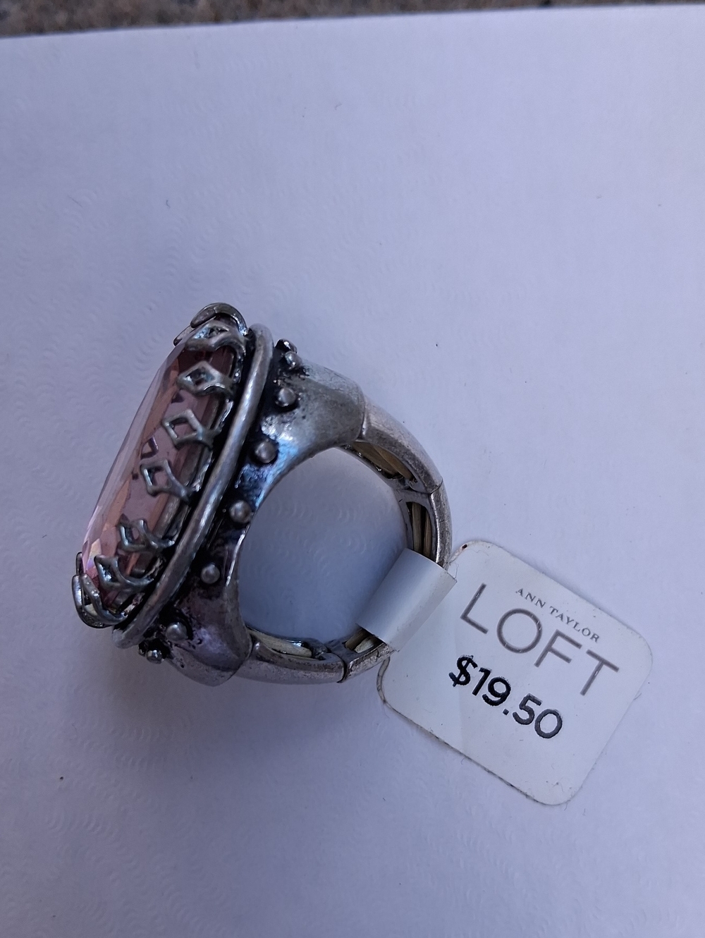 LOFT Silver-Tone Ring with Pink Faceted Stone